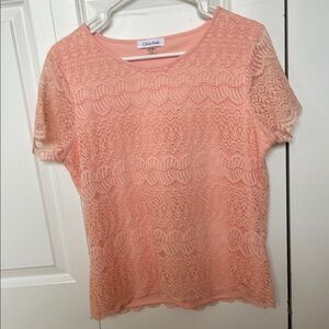 Calvin Klein Peach Lace Short Sleeve Blouse